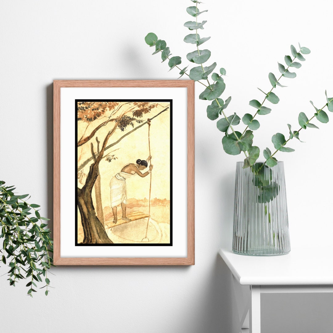 Indian Village Woman Fetching Water, Painting in Water Color, Framed ...