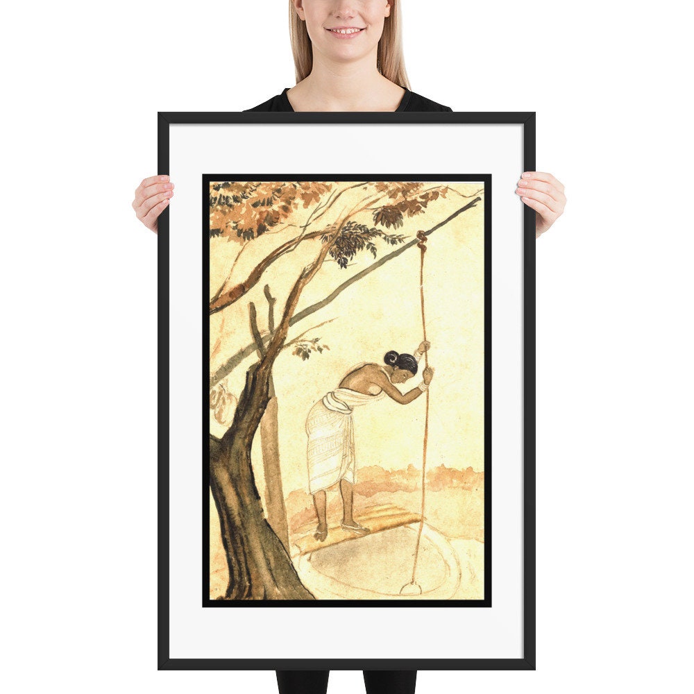 Indian Village Woman Fetching Water, Painting in Water Color, Framed ...