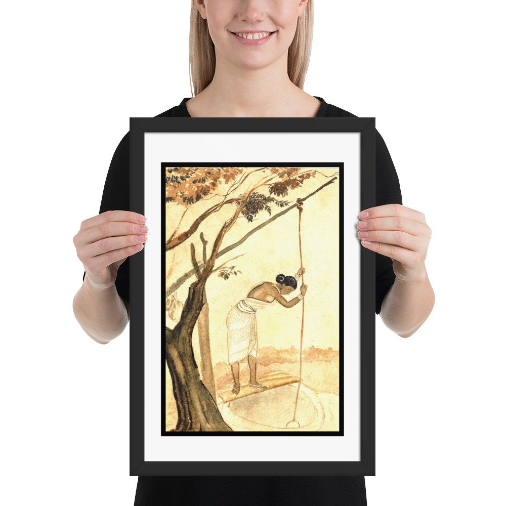 Indian Village Woman Fetching Water, Painting in Water Color, Framed ...