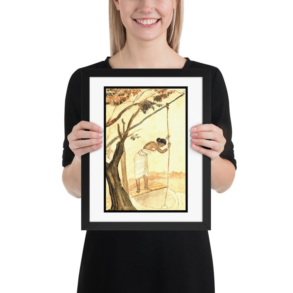 Indian Village Woman Fetching Water, Painting in Water Color, Framed ...