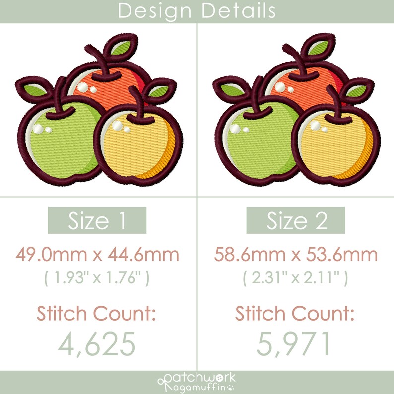 DIGITAL DOWNLOAD - Apples - Fruits Theme - Machine Embroidery Design ...