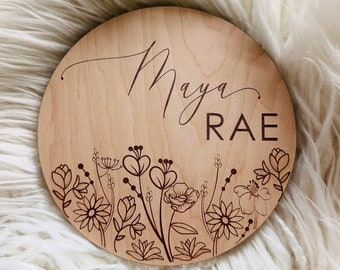 Wildflower Baby Name Wood Sign | Baby Name Signs | Personalized Baby Sign | Wood Circles | Baby Name | Newborn | Newborn Photos