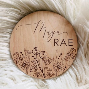 Wildflower Baby Name Wood Sign | Baby Name Signs | Personalized Baby Sign | Wood Circles | Baby Name | Newborn | Newborn Photos