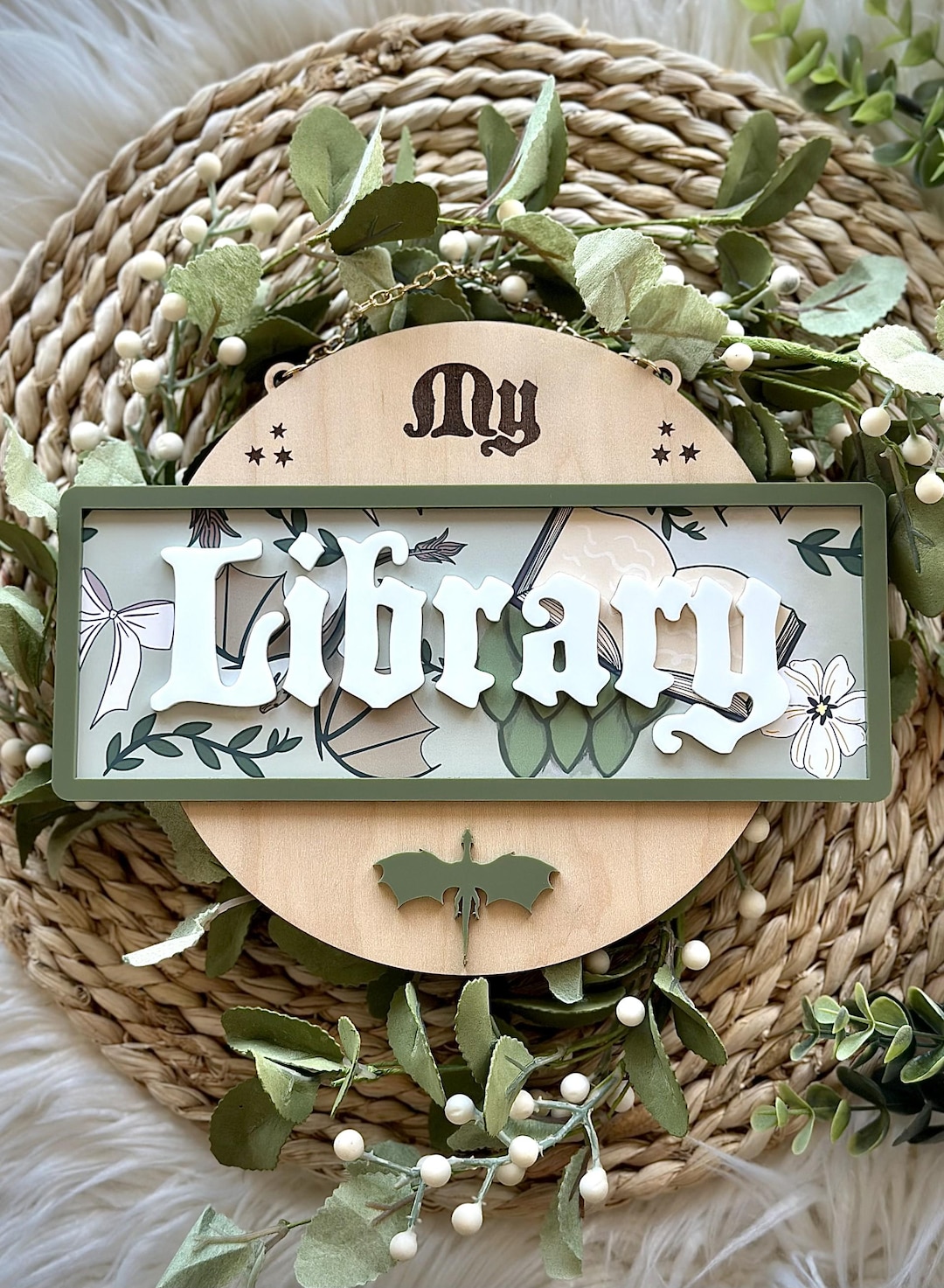 Sage Green Dragon Library Sign – Fantasy Bookish Decor - Etsy