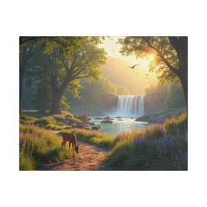 Serene Landscape Canvas Wall Art, Nature Decor, Forest and Waterfall Decoration, Home Wall Art, Gift for Nature Lovers