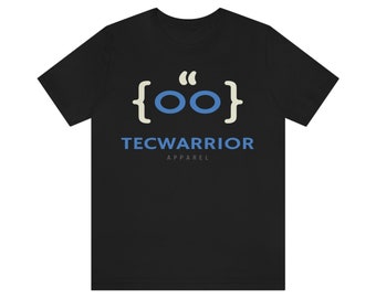 Peut inclure: T-shirt noir avec un logo blanc et bleu qui dit "{oo}" TECWARRIOR APPAREL.