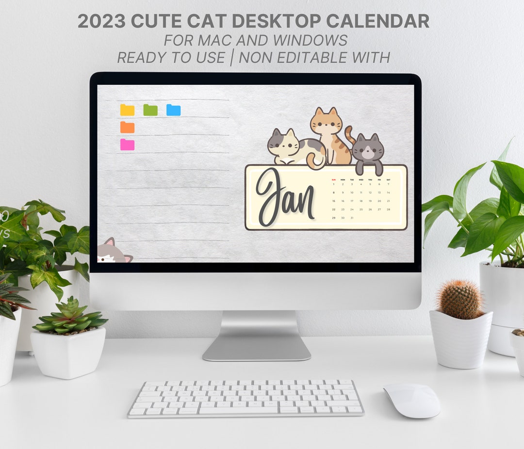 Cute Cat Desktop Calendar Wallpaper for MAC and Windows, Calendar