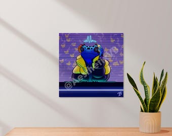 Frosch DJ Kunst Druck, quadratisches Bild, 5x5, 11x11 Größen