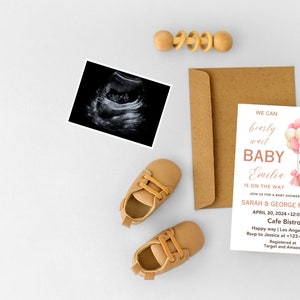 Teddy Bear Baby Shower Invitation Template, We Can Bearly Wait Baby Shower Invite, Bear With Balloons Baby Shower, Baby Shower Invitation