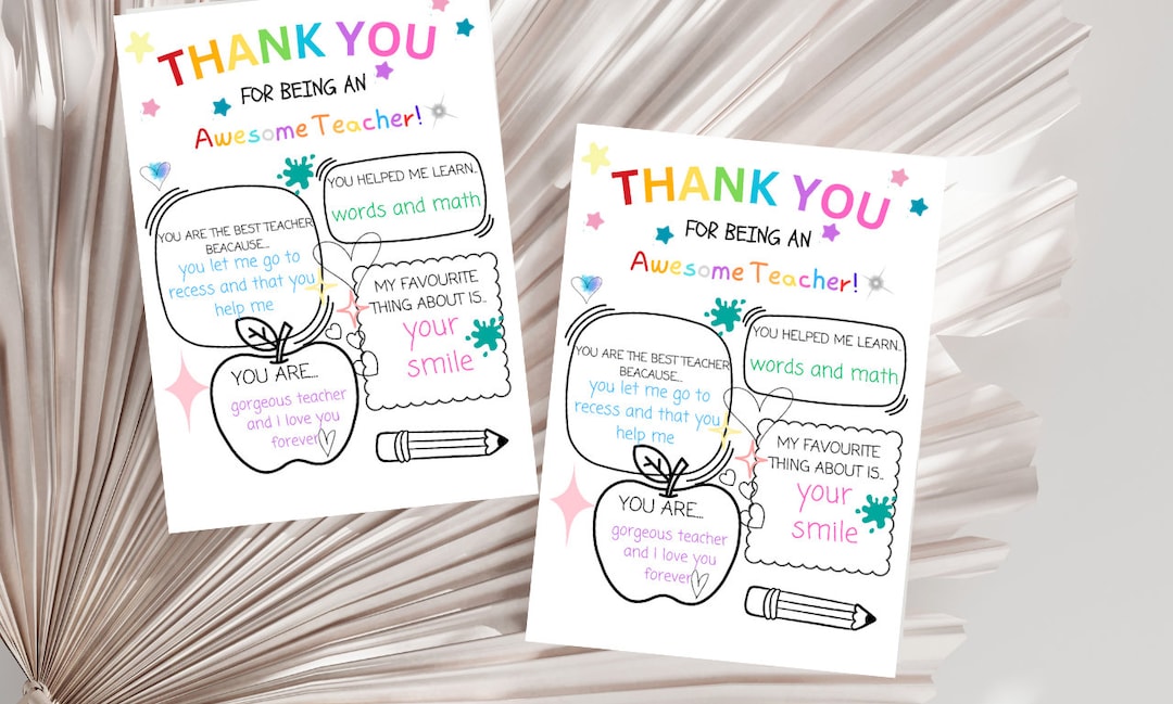 Teacher Thank You Cards Printable, Teacher Appreciation Card, Thank You ...