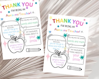 Teacher Thank You Card Printable: Coloring Page (Digital Download)