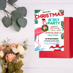 4th of July Pool Party Invitation - Independence Day Patriotic 5x7 inch Invite Editable Template,Christmas In July Party Invitation Template
