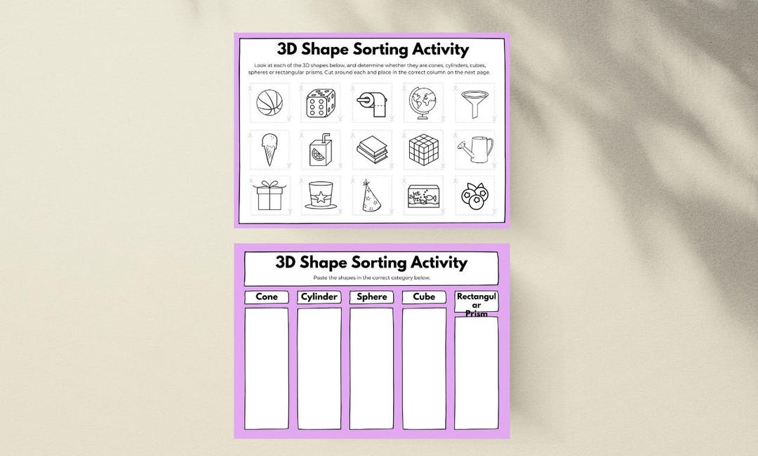 3D Shapes Sorting Activity Worksheet, Kindergarten Math Printable (PDF ...