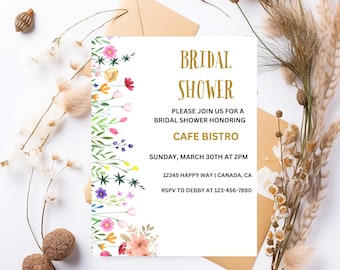 Plantilla de invitación floral para despedida de soltera (descarga digital)