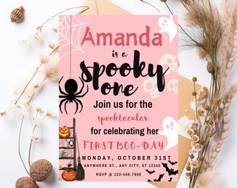 Spooky Party Einladung zum ersten Geburtstag: Halloween Party Invite (Digital)