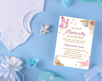 Butterfly Baby Shower Invitation: Editable Pink Butterfly Invite