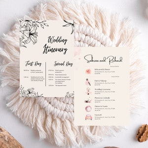 Modelo de itinerário de casamento | Modelo editável do Canva | Download digital do planejador de casamento | Linha do tempo do casamento | Itinerário de casamento para impressão