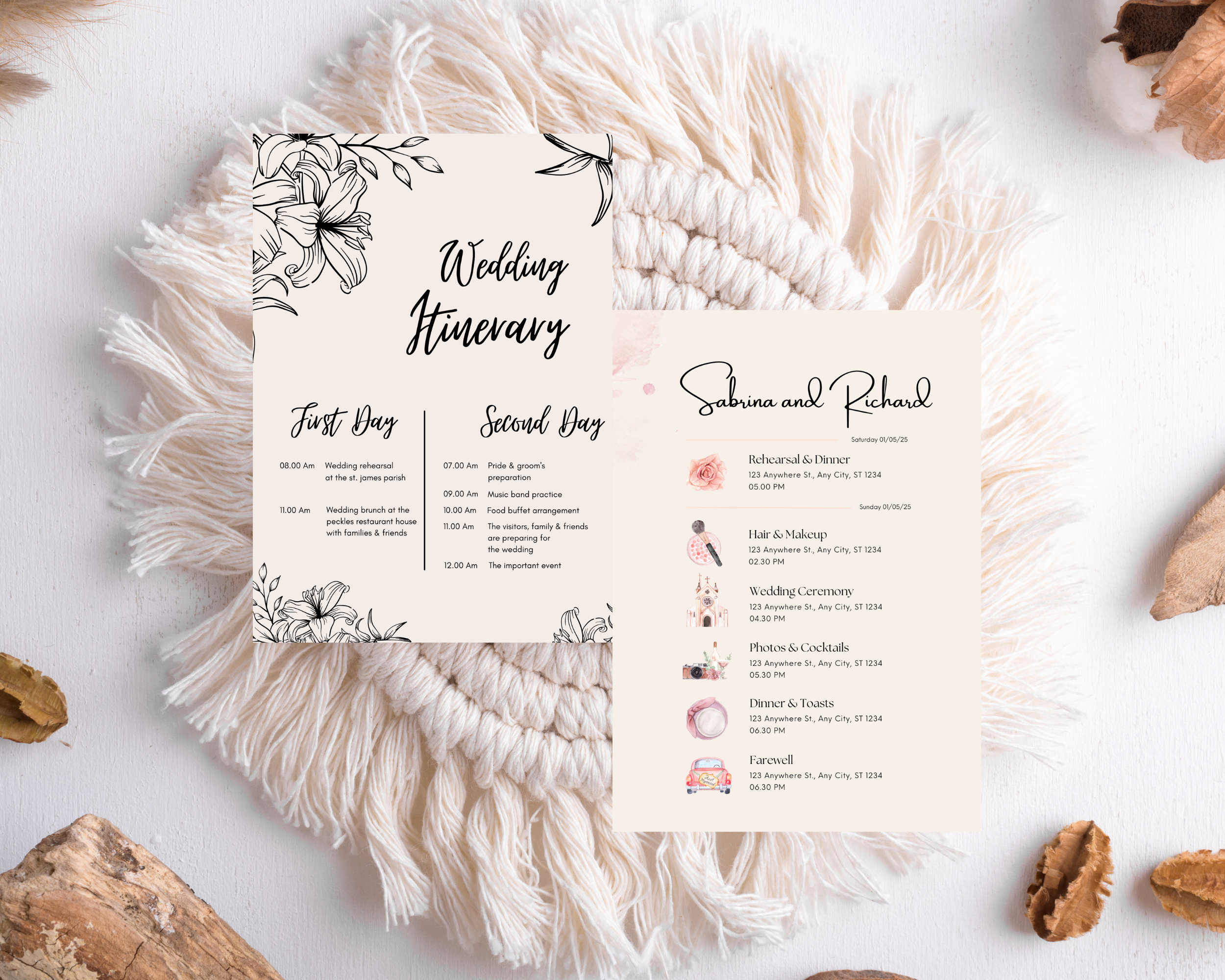 Wedding Itinerary Template | Editable Canva Template | Wedding Planner ...