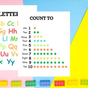 Set Of 2 Alphabet  And Count 1 to 10 Poster, ABC and 123 Signs, Alphabet and Numbers Prints, Printable Educational Posters, Classroom Decor