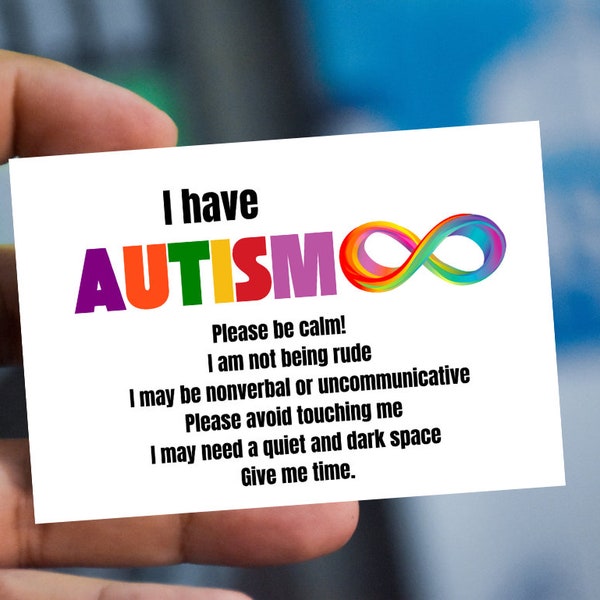 Je suis autiste, carte d'identité pour personnes atteintes d'autisme, carte d'identité pour autisme, carte pour autisme, carte d'urgence pour autisme, carte médicale pour autisme, carte d'alerte à l'autisme
