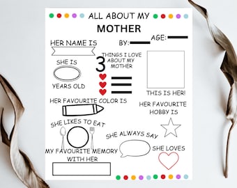 All About Mom Printable Questionnaire, Mother's Day Gift from Kids