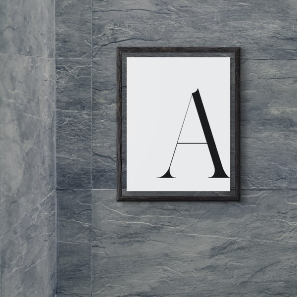 Alphabet Letters bold print Multiple sizes  Modern Art Poster Print  Minimalistic Font  Black & White - Uppercase Initial  Digital Download