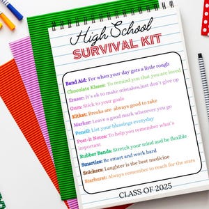 High School Survival Kit, Printable Survival Kit, High School Survival Kit Gift Tag, Back-to-School Gift, Student Motivation Kit, Gift Set
