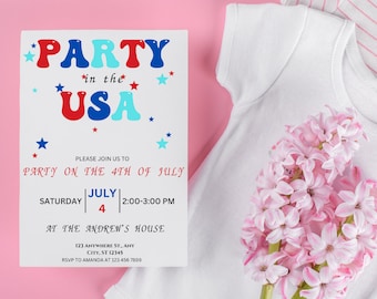 Uitnodiging voor Party In The USA: retro-uitnodiging voor 4 juli (digitale download)