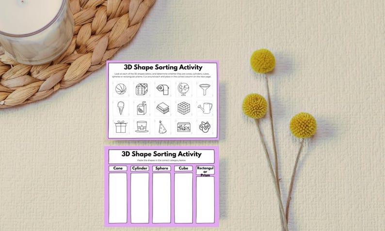 3D Shapes Sorting Activity Worksheet, Kindergarten Math Printable (PDF ...