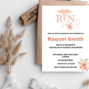 Editable Nursing Graduation Invitation, Registered Nurse Invite, RN Invite, Licensed Vocational Nurse, Graduation Party Invitation