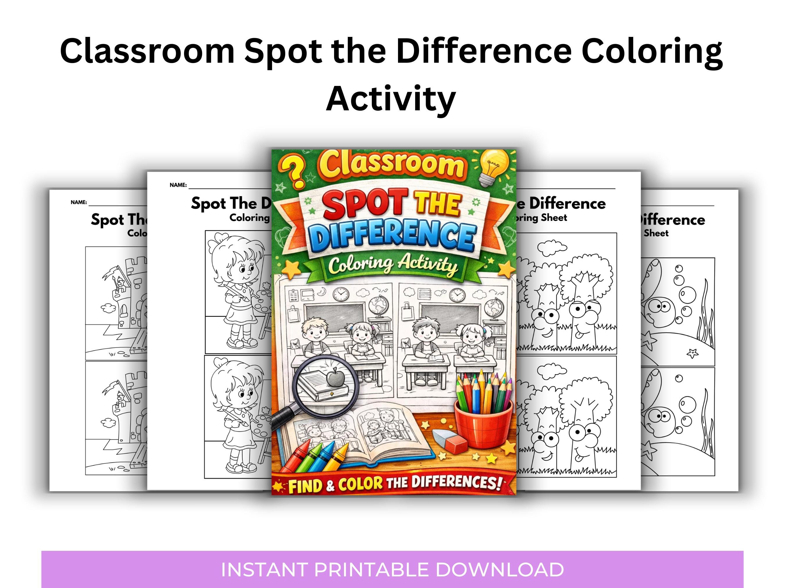 10 Spot the Difference Coloring Pages, Kids Puzzle Worksheets ...