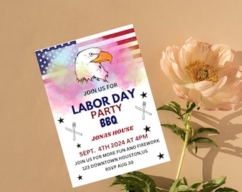 Labor Day BBQ Party Invitation: Patriotic Cookout Invite, Editable Printable