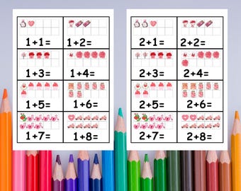 バレンタインデーの足し算ワークシート：子供向け算数アクティビティ（PDF）