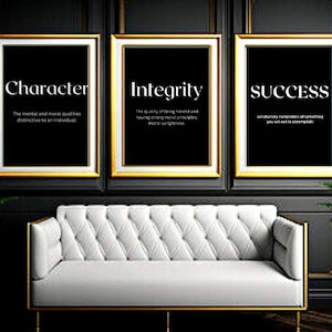 3 Pack Character -Integrity - Success inspirational quote| Motivational Quote Wall Art | Quote Wall Art | Black And White | Office Decor