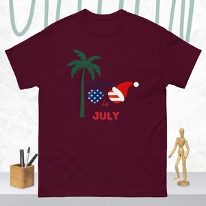 Weihnachten im Juli Vorder- und Rückseite Unisex klassisches T-Shirt, Weihnachten im Juli Shirt, Sommer-Strandferien-Shirt, Weihnachten im Juli, 4. Juli