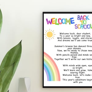 Willkommen zurück in der Schule Gedicht, Beginn des Schuljahres Gedicht, Erster Schultag Brief vom Lehrer, druckbare Willkommen zurück in der Schule Karte