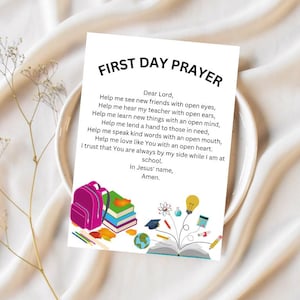 Printable First Day of School Prayer, Daily Printable Prayer, Back To School Prayer, Printable School Gift, irst Day Prayer, School Prayer