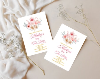 Floral Mother's Day Tea Party Invitation: Blush Pink Rustic Design