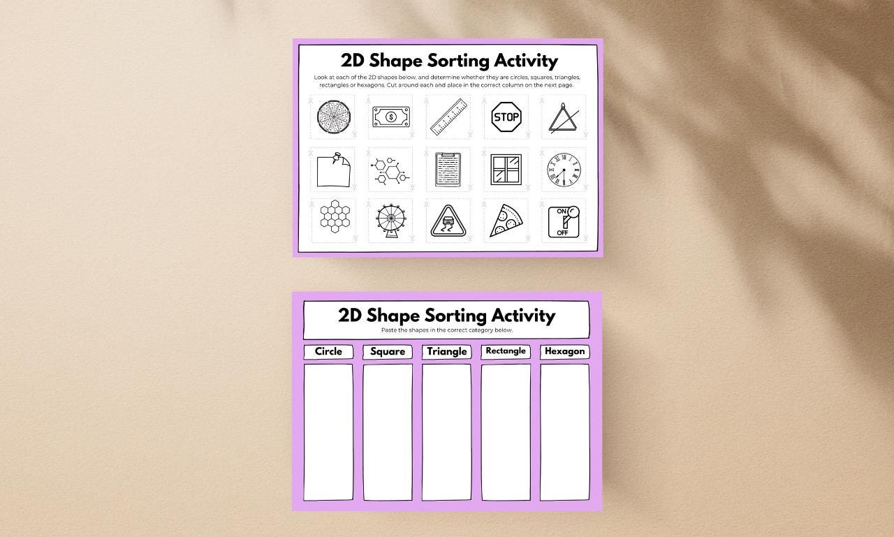 2D Shapes Sorting Worksheet, Shape Recognition Activity, Kindergarten ...