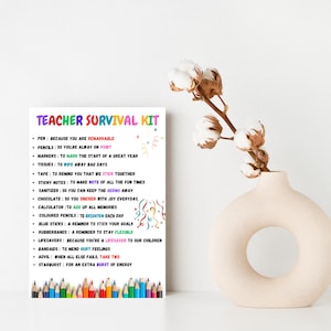 Printable Teacher Survival Kit, Teacher Survival Kit, Teacher Appreciation Gift Tag, Back to School End of School Survival Kit, Teacher Gift