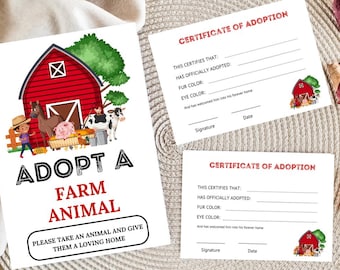 Adopt A Farm Animal Zertifikat & Zeichen: Bearbeitbares Partydekor (Digitaler Download)