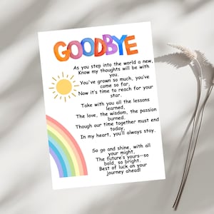Poesia d'addio, regalo per la classe della scuola elementare dall'insegnante allo studente, lettera di fine anno scolastico stampabile, regalo per la classe della scuola elementare