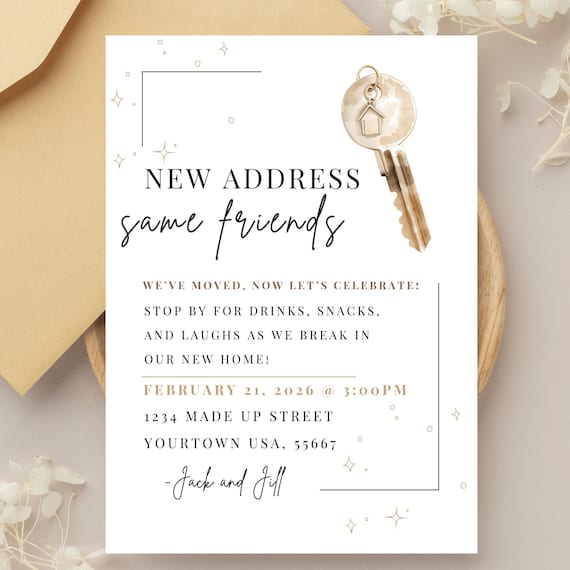 Housewarming Invite – New Address, Same Friends Housewarming Invitation – Editable Canva Template – Digital New Home Party Invite