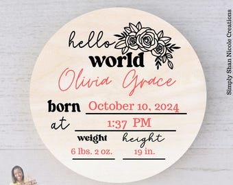 Hello World SVG – Customizable Birth Stats Sign (Digital Download)