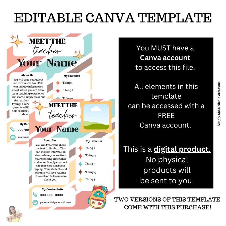 Editable Meet the Teacher Template | Back to School Printable (canva ...