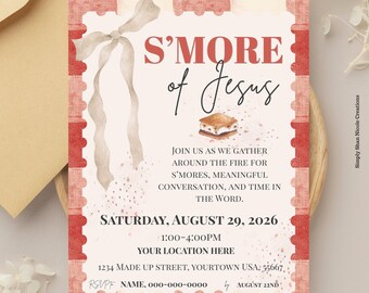 S'More of Jesus-uitnodiging | Women's Ministry-uitnodiging | Canva-sjabloon voor bijbelstudieuitnodiging