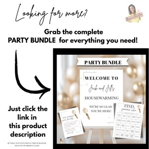 K&ouml;nnte beinhalten: Werbung f&uuml;r ein Party-Bundle mit dem Text "Looking for more?" und "Grab the complete PARTY BUNDLE for everything you need!". Das Bild zeigt ein Willkommensschild, ein Spiel und eine Karte.