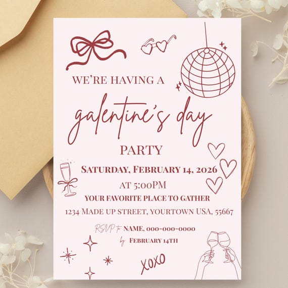 Galentine's Invite| Galentine's Day Invitation | Bow Galentines | Editable Canva Template