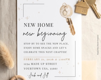 Housewarming Invite - Neues Zuhause, neuer Anfang Einladung - Bearbeitbare Canva Vorlage - Digital New Home Party einladen