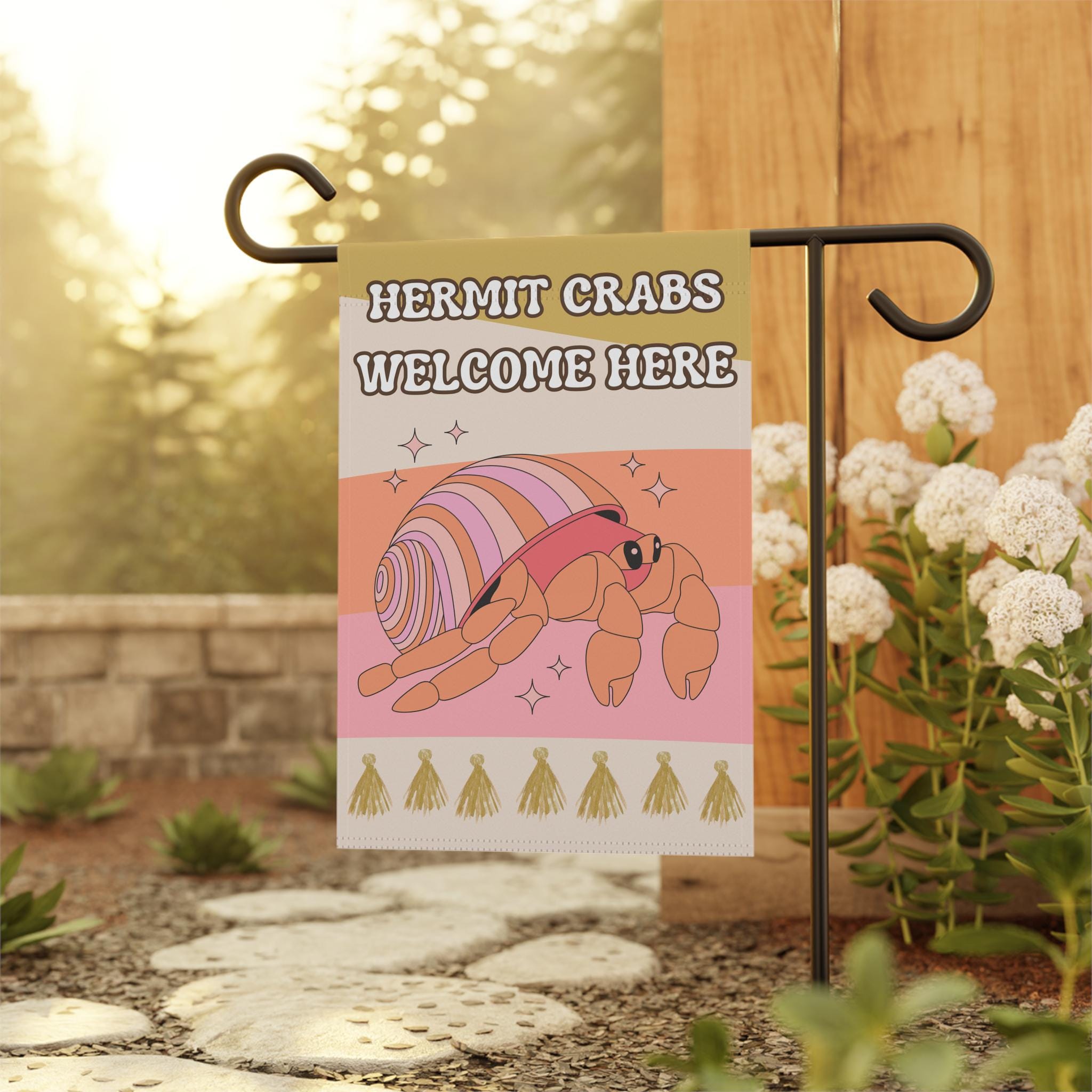 Coastal Hermit Crab Garden Flag: Beach Lover's Boho Decor for Summer Patio and Yard